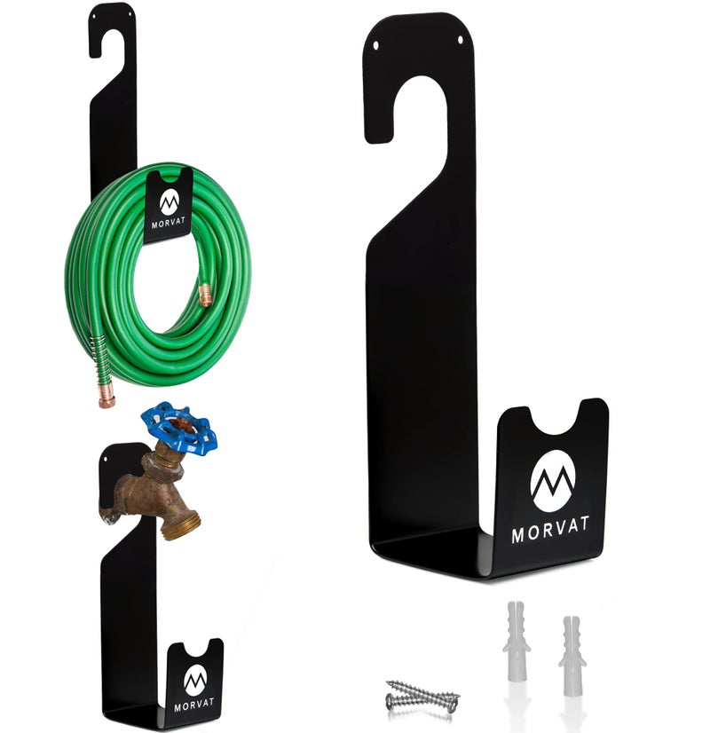 Morvat Premium 150 Ft Hose Hanger with Rust Resistant Metal, Organize Your Garden, Garage & Outdoor Storage Area, Wall Mount Holder or Hang/Hook Over Water Spigot with Included Screws - Image 1